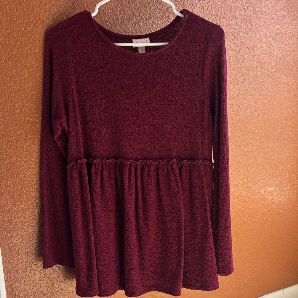 Isabel Maternity by Ingrid & Isabel Long-Sleeve Babydoll Top - Burgundy